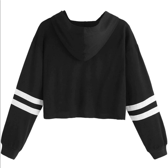 Women Color Block Long Sleeve Crop Top Hoodie Pullover - Picture 2 of 3